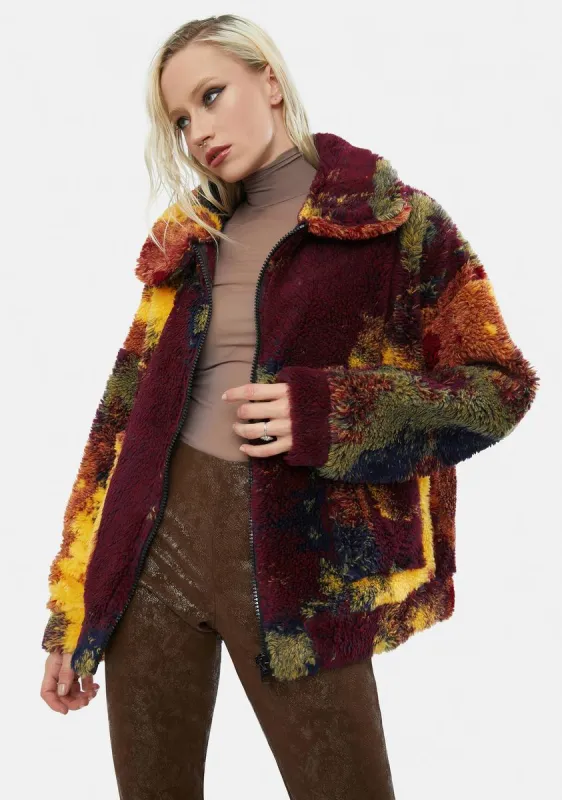 Autumnal Rainbow Fleece Borg Jacket sold by Dolls Kill