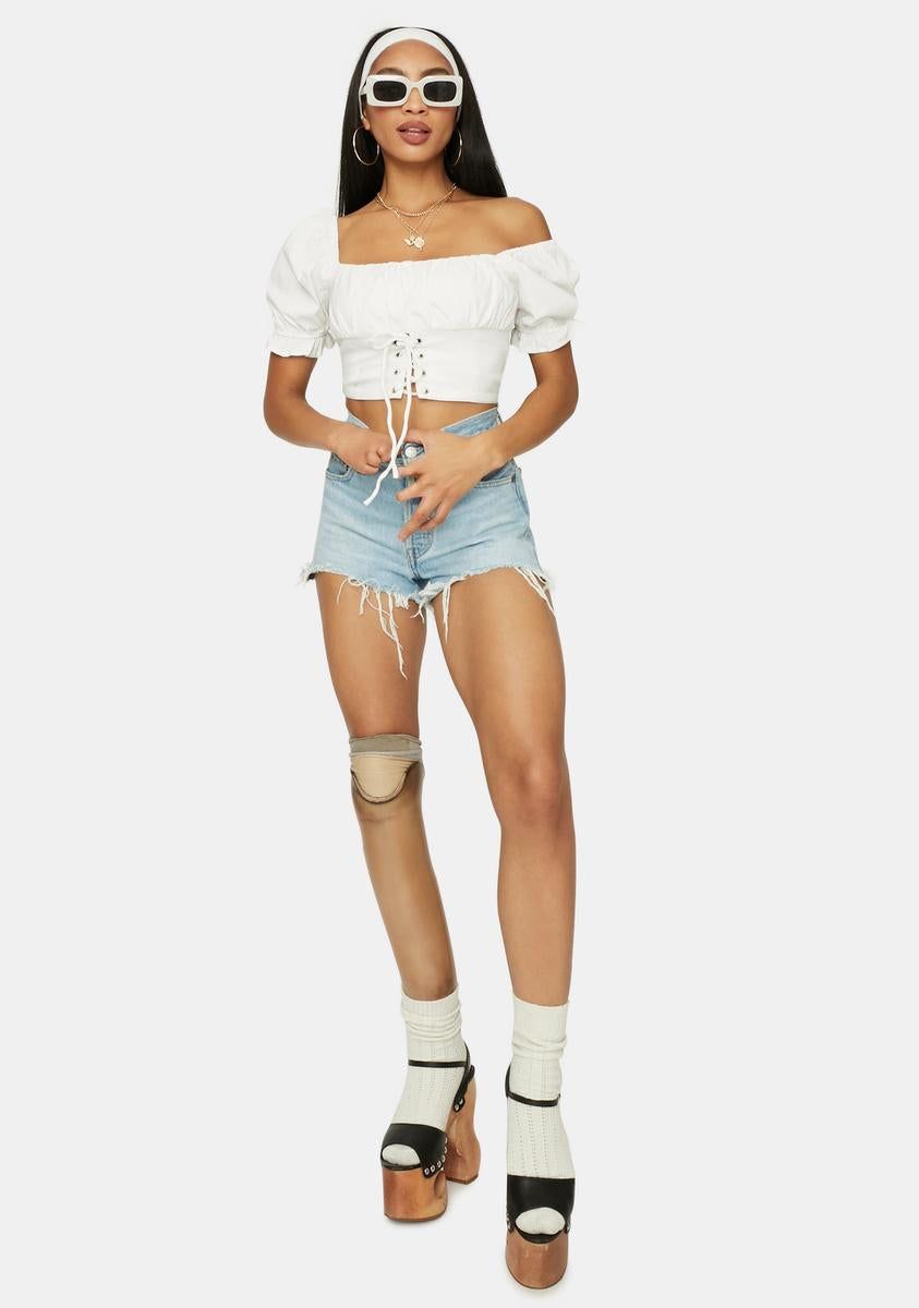 Pure No Spoilers Off Shoulder Lace Up Crop Top sold by Dolls Kill product image thumbnail 3