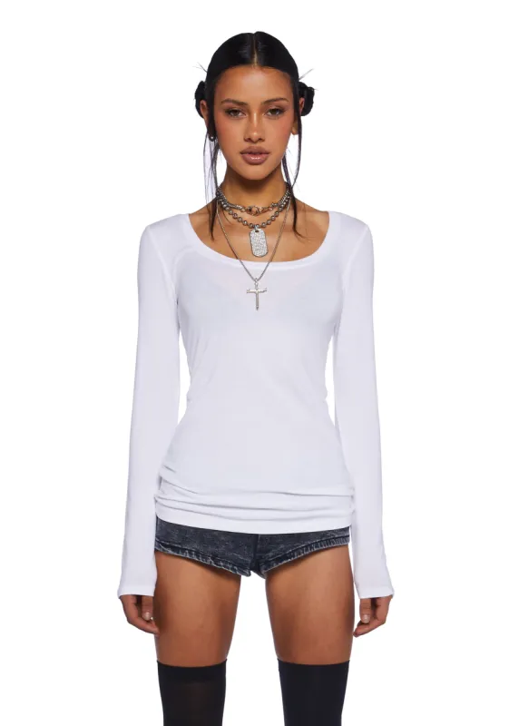 Casual Meetups Long Sleeve Top - White sold by Dolls Kill