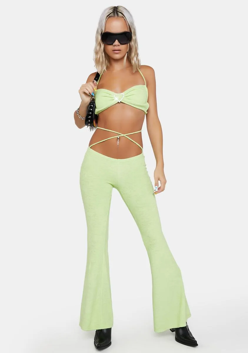 Lime Locked-Up Heart Terry Pants Set sold by Dolls Kill