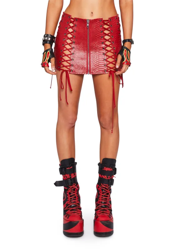 Deadly Dose Snakeskin Skirt - Red sold by Dolls Kill