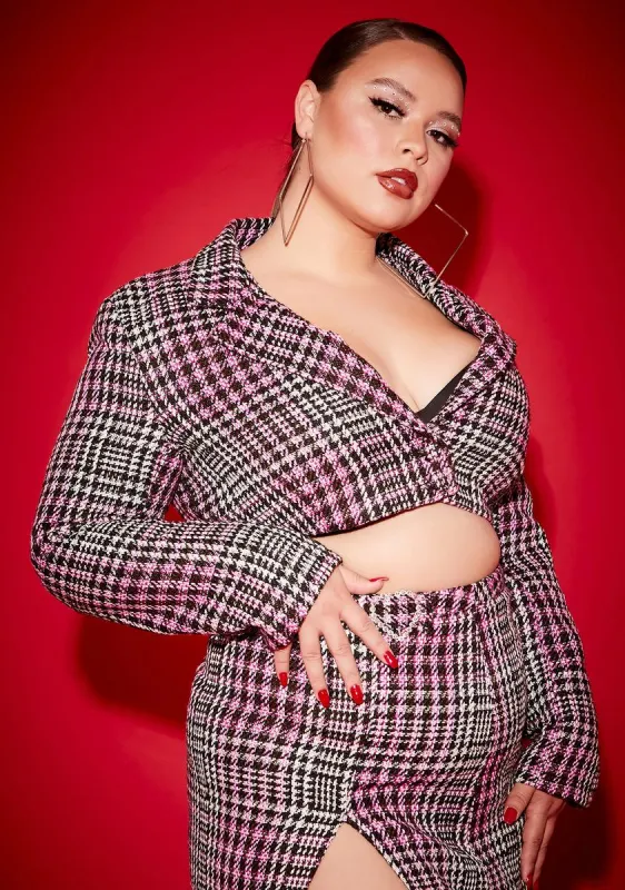 Plus Honey Been Mean Cropped Tweed Blazer sold by Dolls Kill