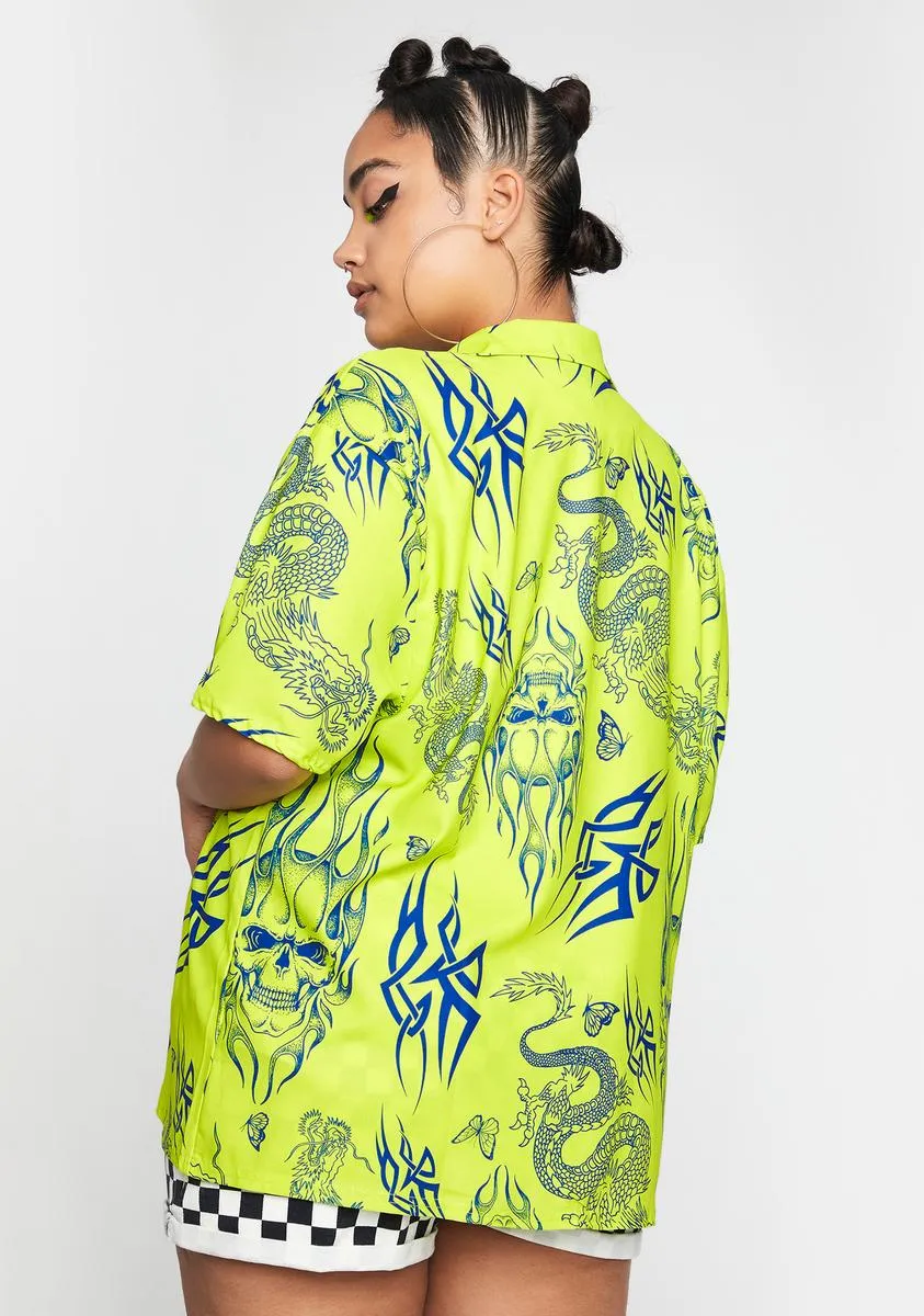 Plus Skull Dragon Button Up Shirt sold by Dolls Kill product image thumbnail 4