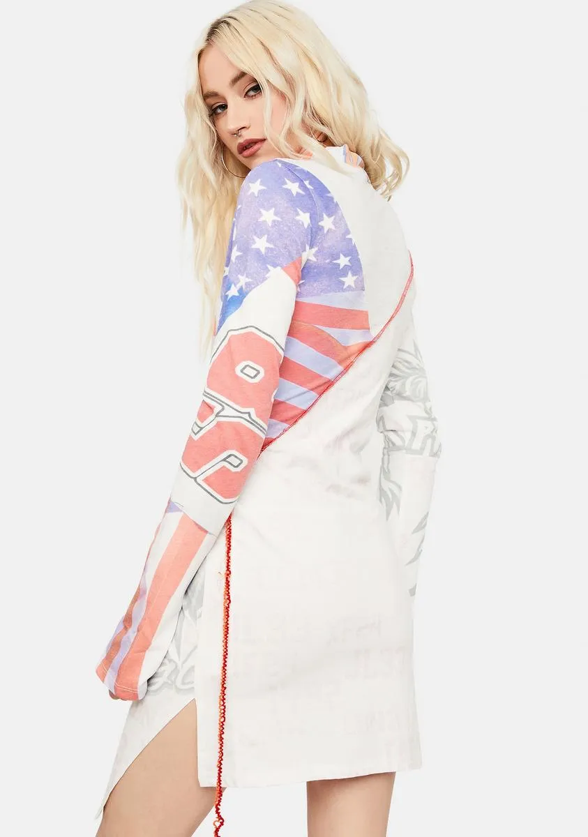 Varsity Flag Print Cut & Sew Long Sleeve Jersey Dress sold by Dolls Kill product image thumbnail 4