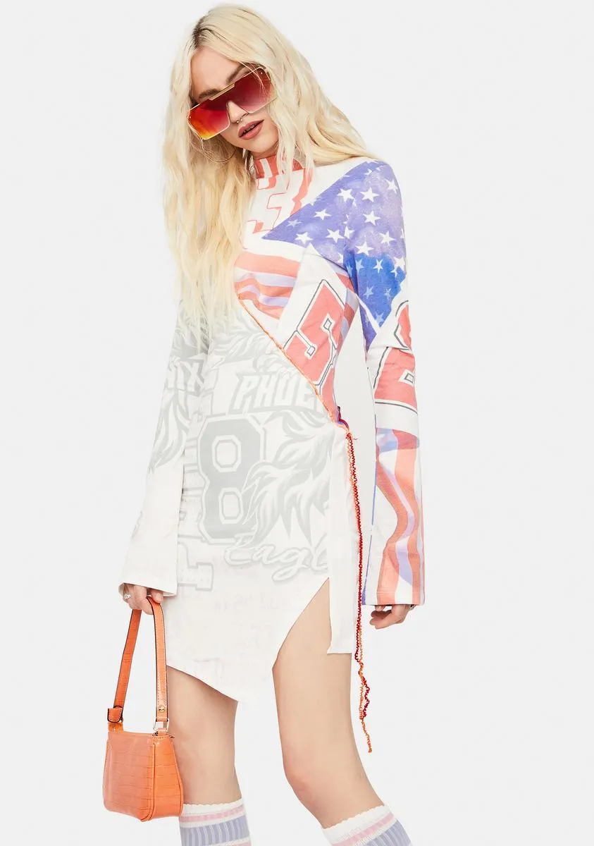 Varsity Flag Print Cut & Sew Long Sleeve Jersey Dress sold by Dolls Kill product image thumbnail 2