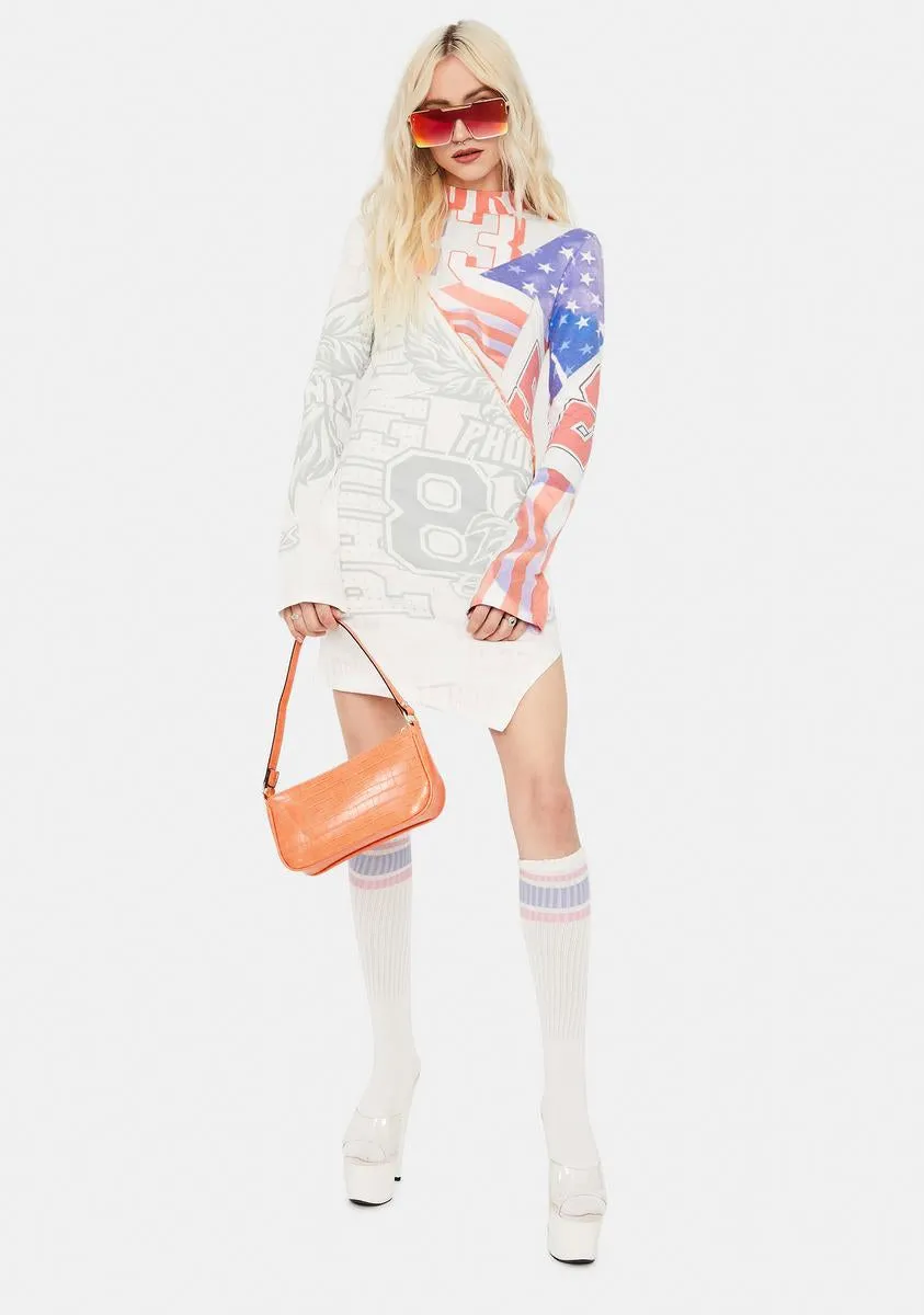 Varsity Flag Print Cut & Sew Long Sleeve Jersey Dress sold by Dolls Kill product image thumbnail 3