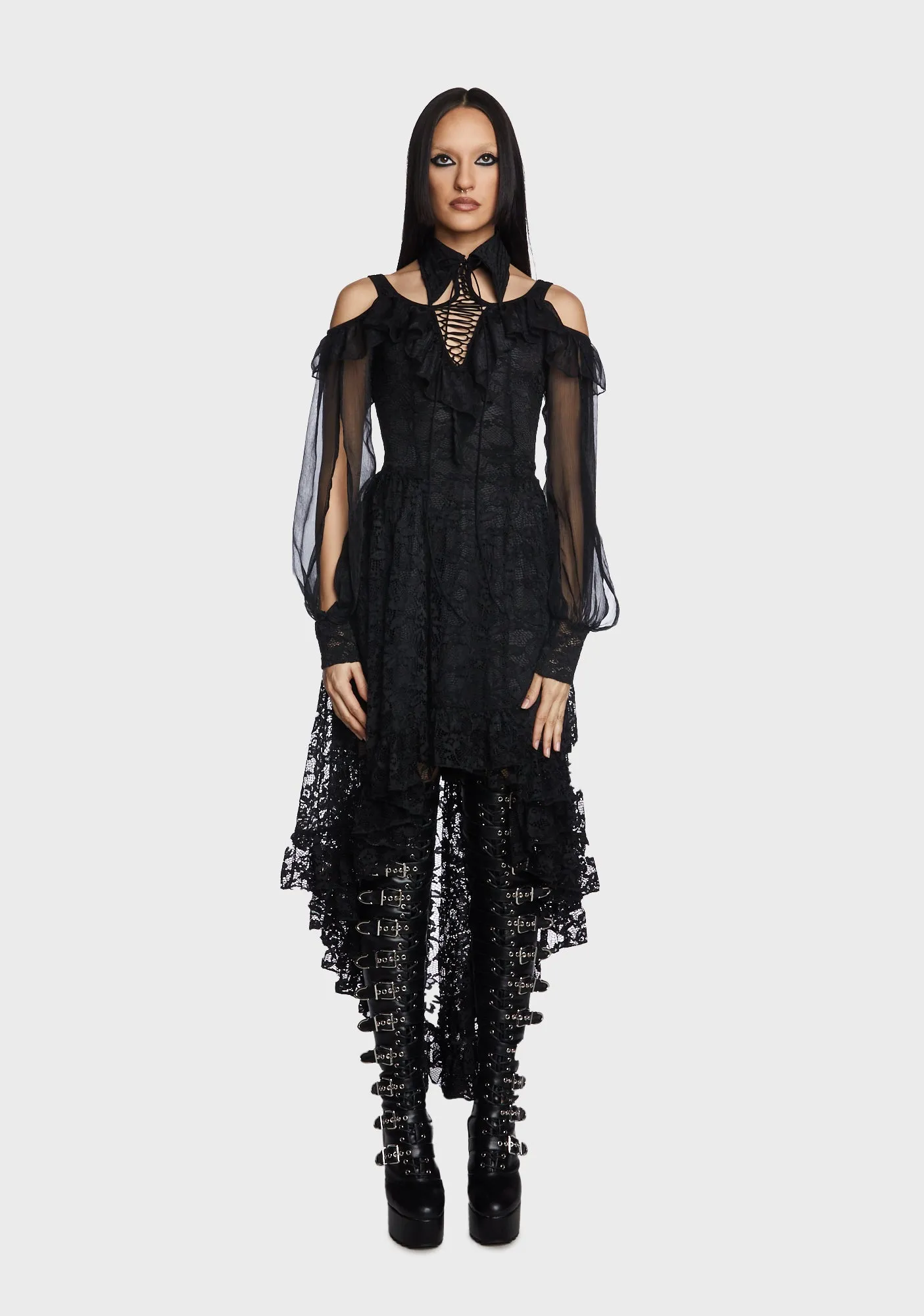Gothic Off Shoulder Irregular Lace Dress sold by Dolls Kill