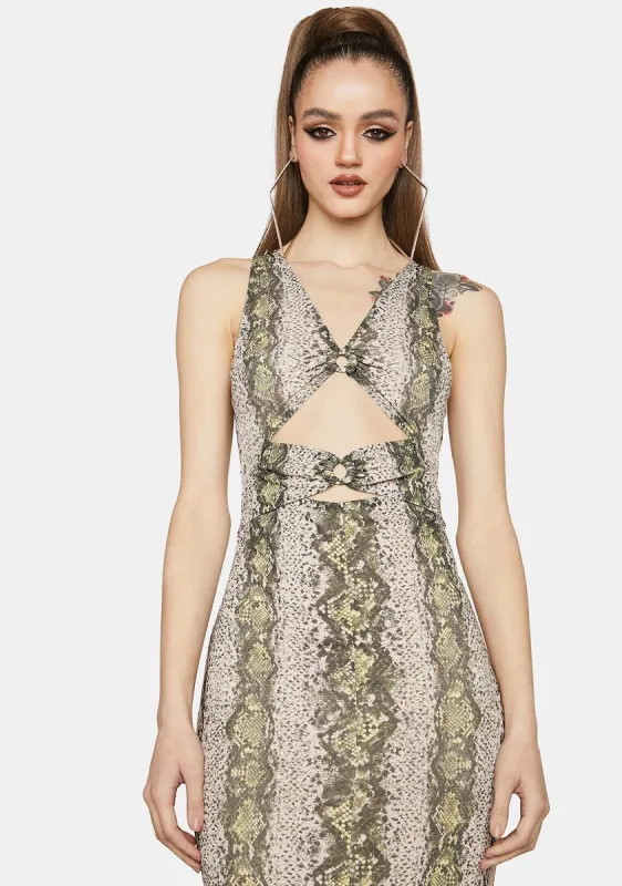 Linsey Snake Print Power Mesh Sleeveless Dress sold by Dolls Kill