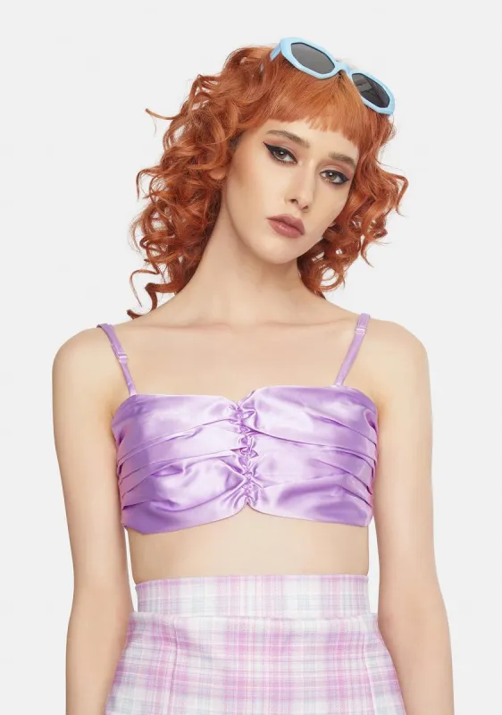 Purple Ruched Satin Bralette sold by Dolls Kill