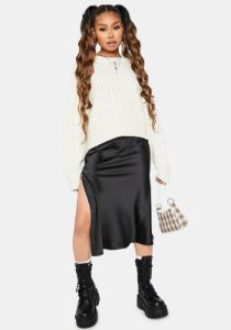 Rock The Boat Satin Midi Skirt sold by Dolls Kill