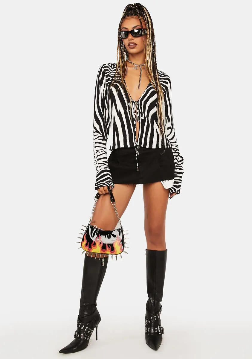Blanc Zebra Yamilia Tie-Front Top sold by Dolls Kill product image thumbnail 3