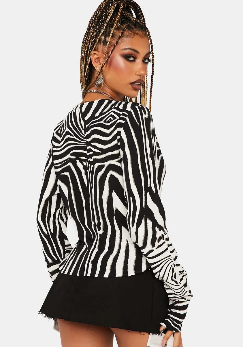 Blanc Zebra Yamilia Tie-Front Top sold by Dolls Kill product image thumbnail 4