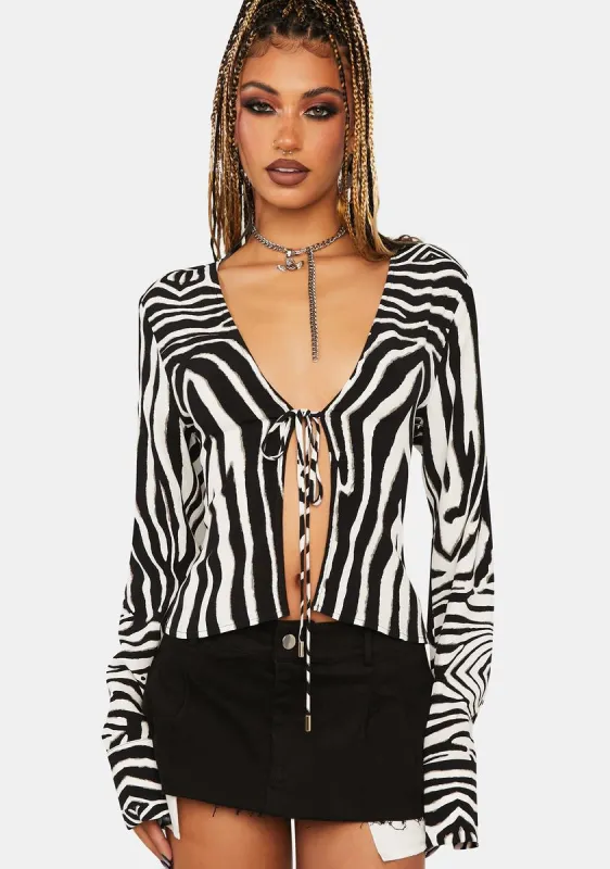 Blanc Zebra Yamilia Tie-Front Top sold by Dolls Kill