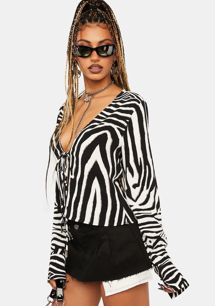 Blanc Zebra Yamilia Tie-Front Top sold by Dolls Kill product image thumbnail 2