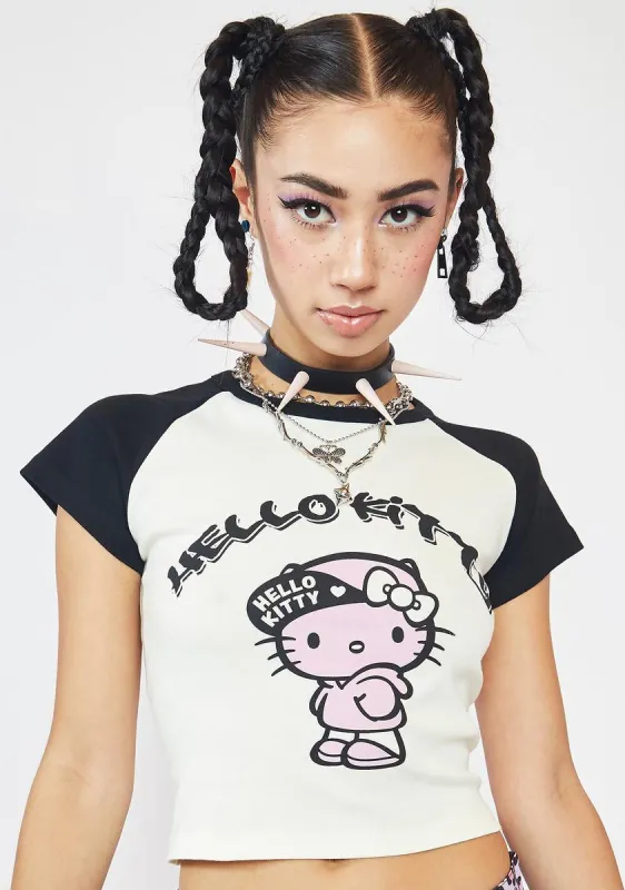 Hello Kitty Baseball Cap Raglan Tee sold by Dolls Kill