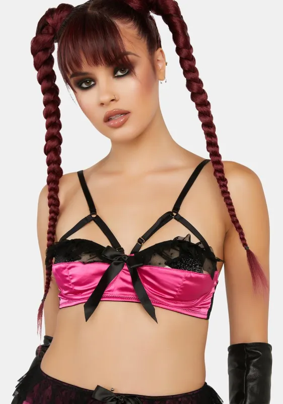 x Bettie Page Inga Pink Ruffle Balconette Bra sold by Dolls Kill