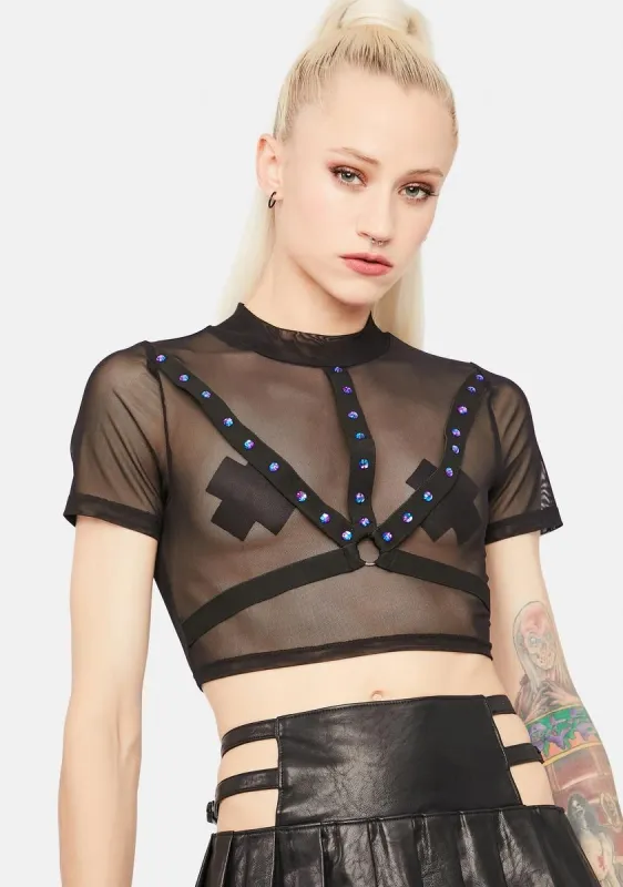 Bow Down Bish Sheer Studded Harness Top sold by Dolls Kill