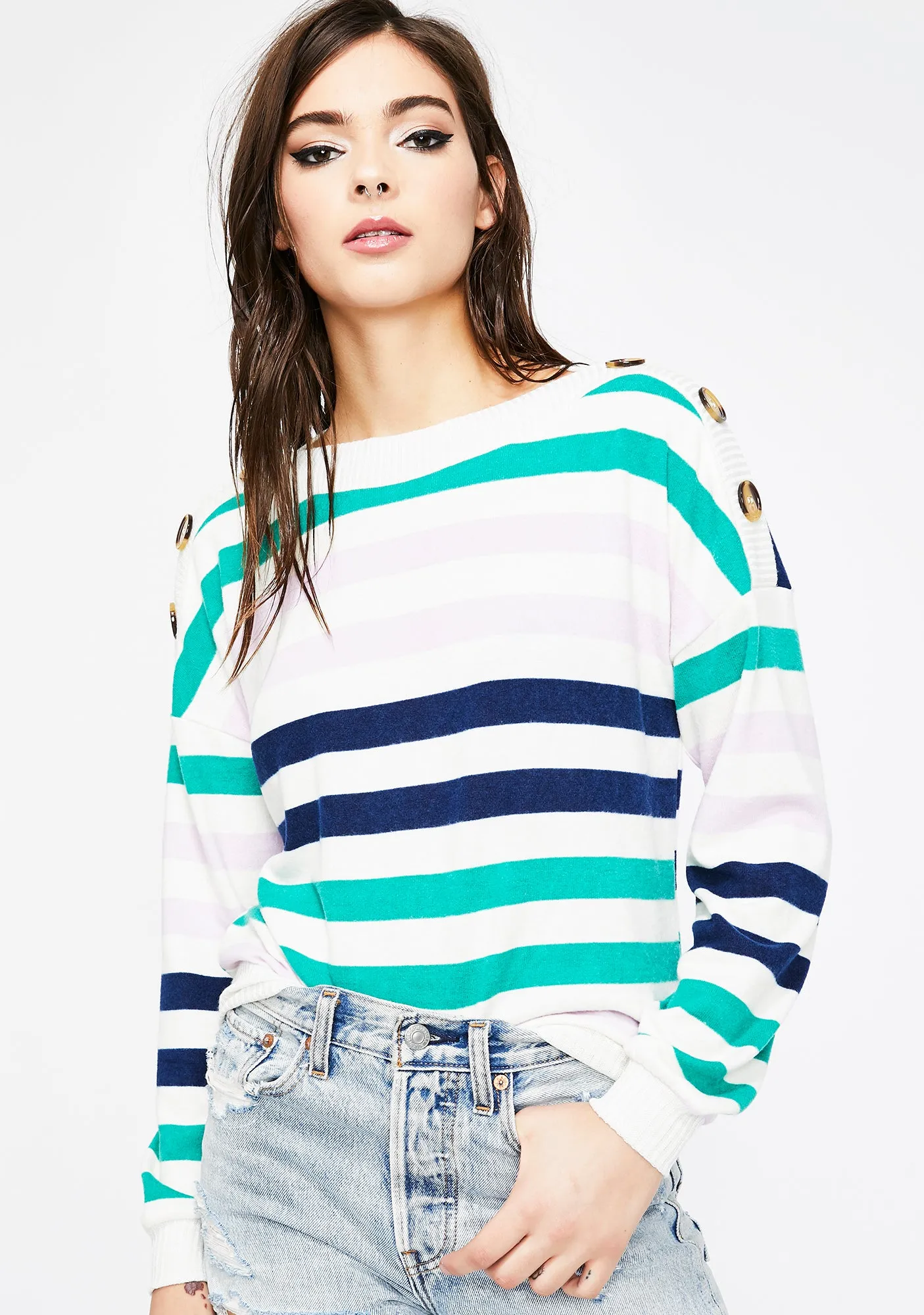 Don't Push My Buttons Stripe Sweater sold by Dolls Kill