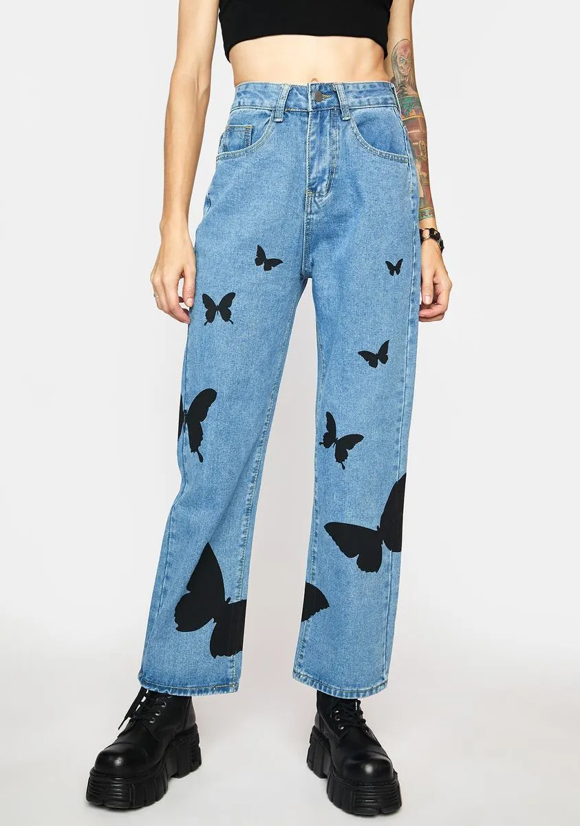 Black Butterfly Jeans sold by Dolls Kill