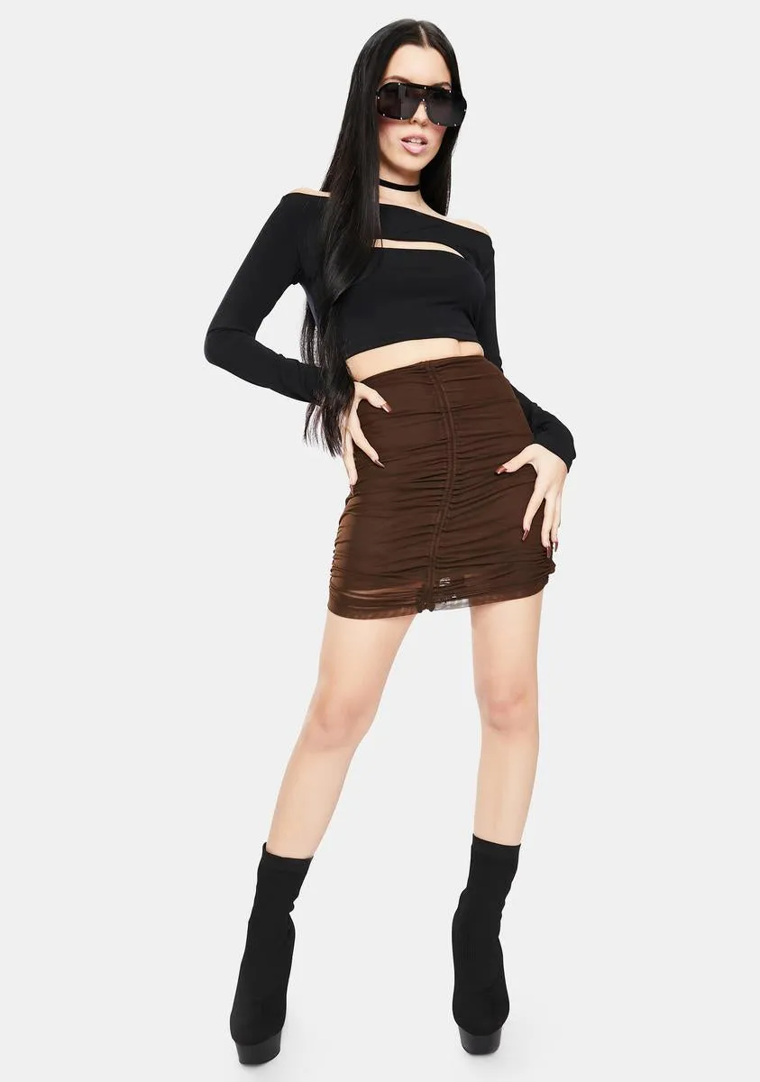 Chocolate Mesh Solena Ruched Mini Skirt sold by Dolls Kill product image thumbnail 3