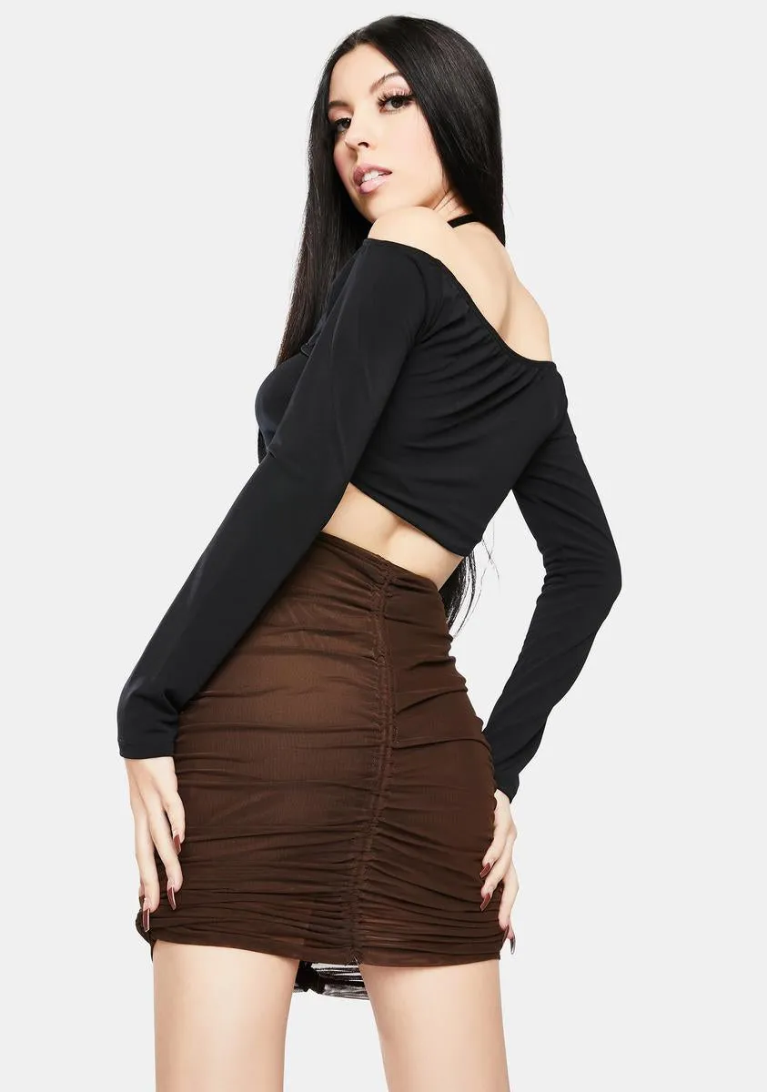 Chocolate Mesh Solena Ruched Mini Skirt sold by Dolls Kill product image thumbnail 4