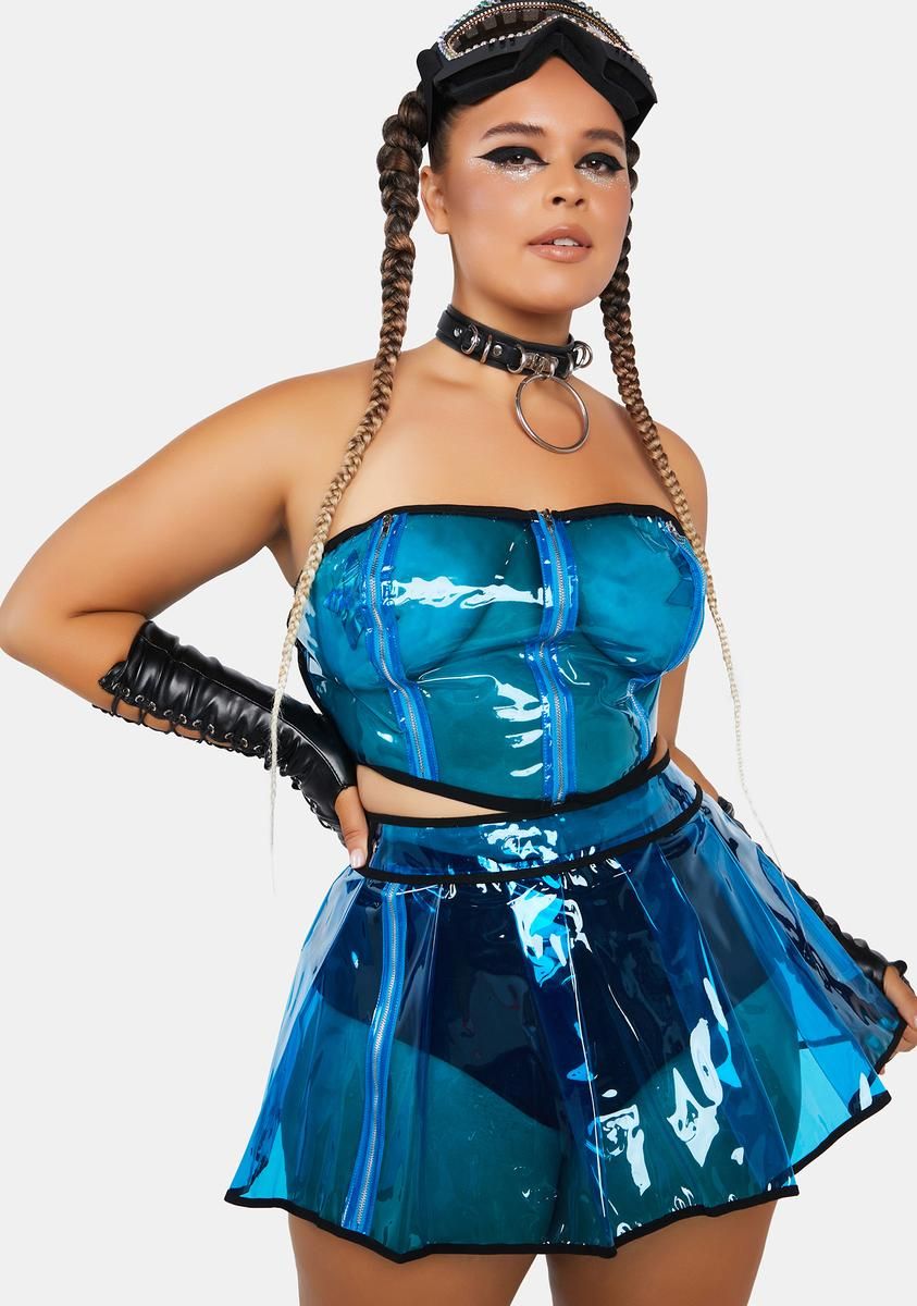 Plus Cobalt Astro Vision Pleated Vinyl Skirt sold by Dolls Kill product image thumbnail 2