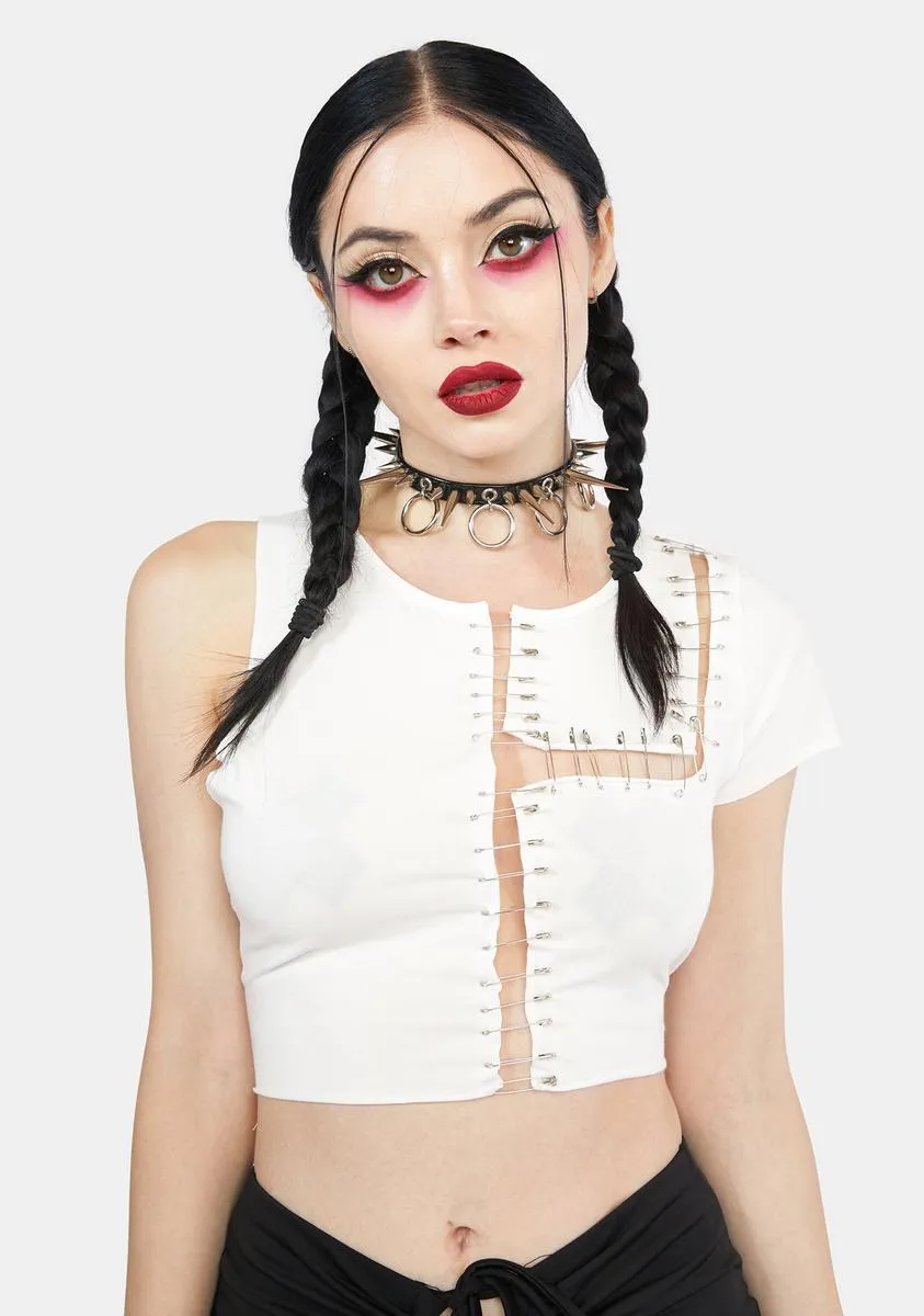 Miss Unstoppable Safety Pin Crop Top sold by Dolls Kill