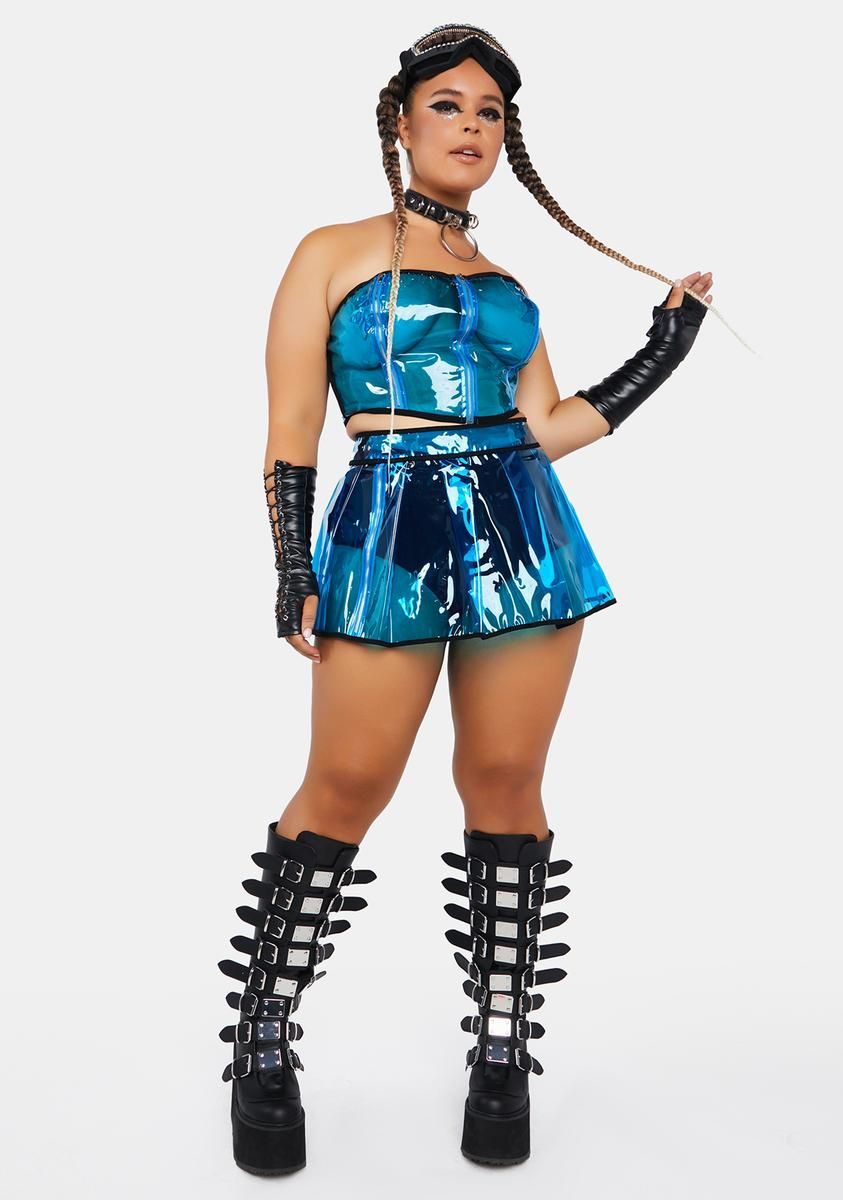 Plus Cobalt Astro Vision Pleated Vinyl Skirt sold by Dolls Kill product image thumbnail 3