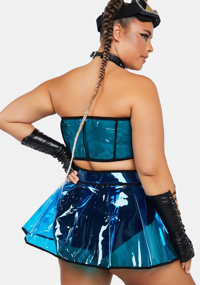 Plus Cobalt Astro Vision Pleated Vinyl Skirt sold by Dolls Kill product image thumbnail 4