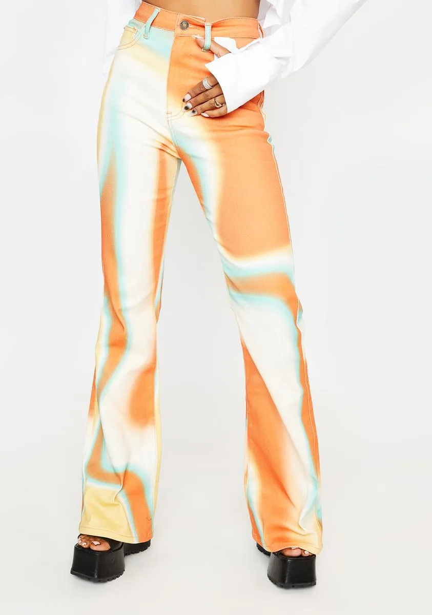 Ombre Swirl Print High Waist Bootcut Jeans sold by Dolls Kill