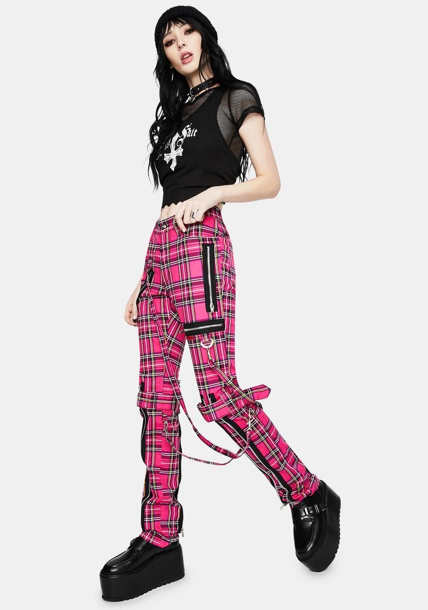 Neon Pink Plaid Bondage Pants sold by Dolls Kill product image thumbnail 3