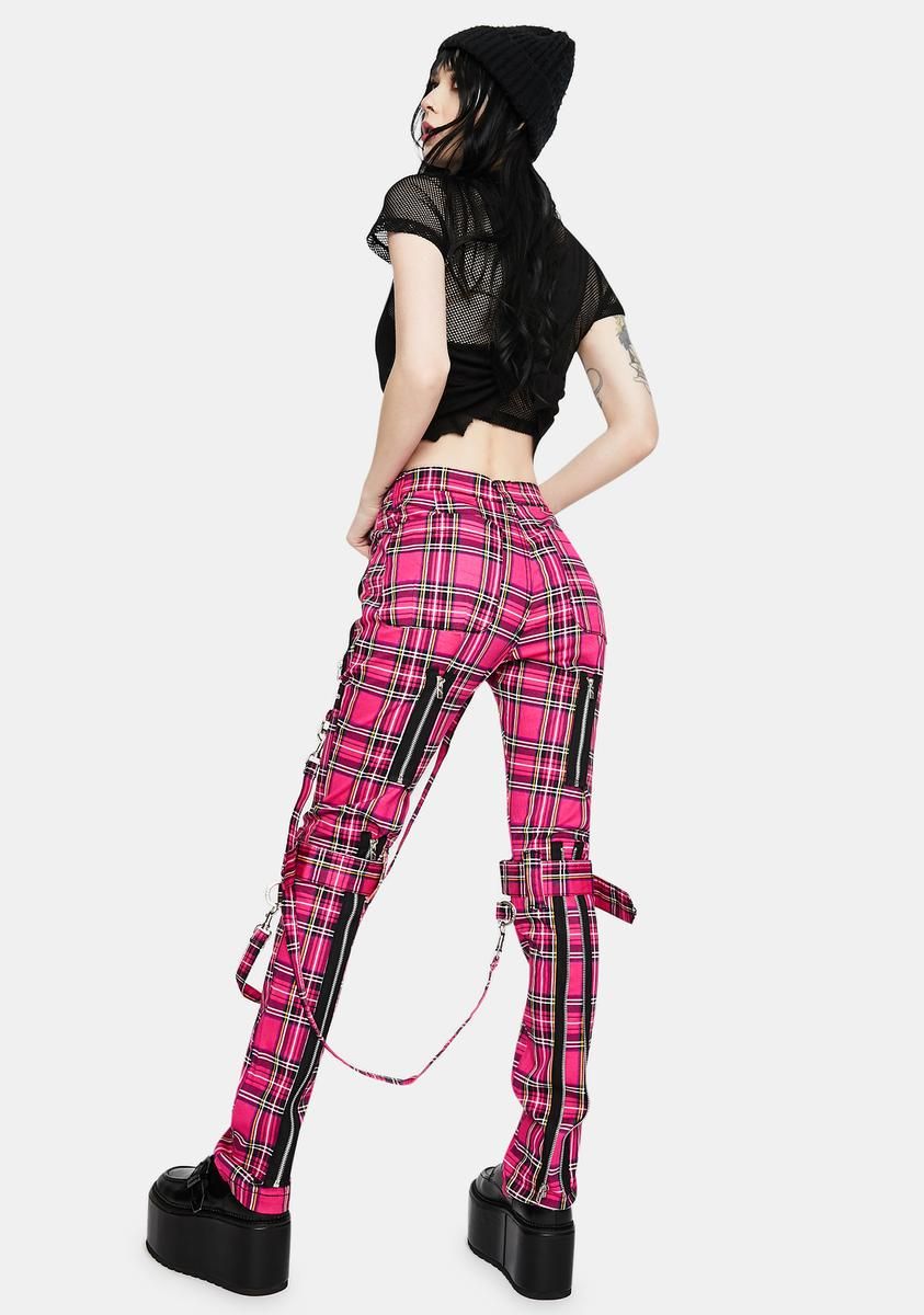 Neon Pink Plaid Bondage Pants sold by Dolls Kill product image thumbnail 4