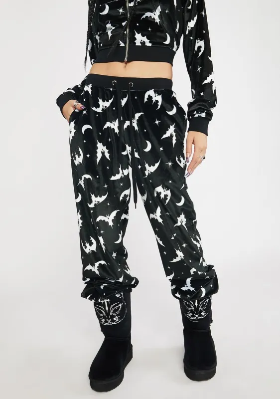 Bat Behavior Velvet Track Pants sold by Dolls Kill