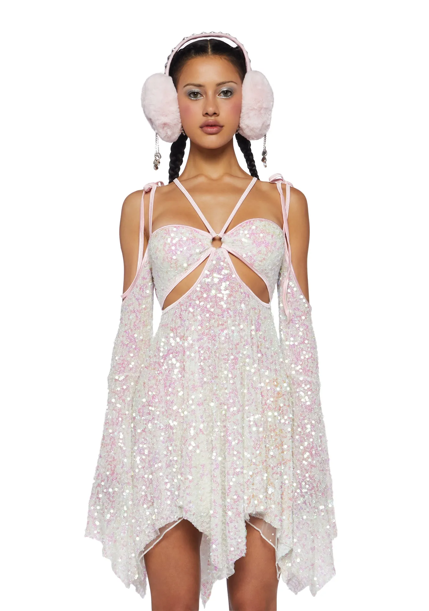 LACE FRILL MINI DRESS_WHITE - CRANK