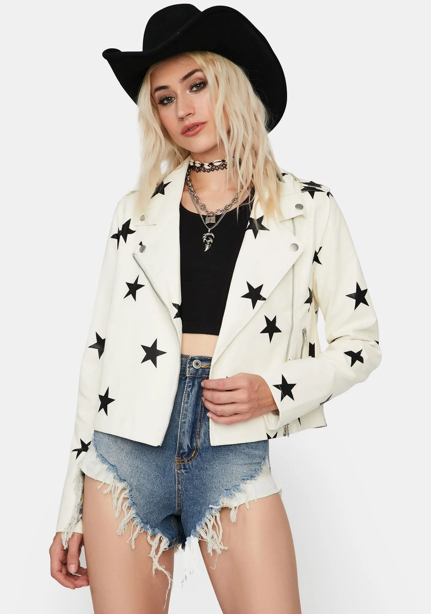 Pure Starry Eyed Surprise Moto Jacket sold by Dolls Kill