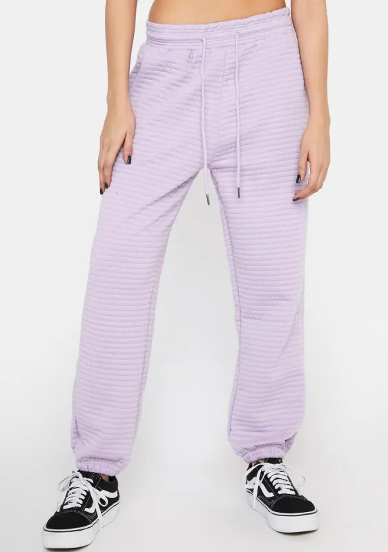 Lavender Cozy Or Bust Joggers sold by Dolls Kill