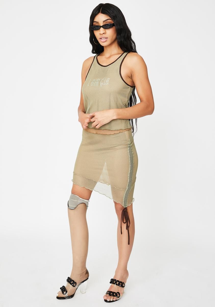 Khaki Ara Mesh Skirt sold by Dolls Kill product image thumbnail 2