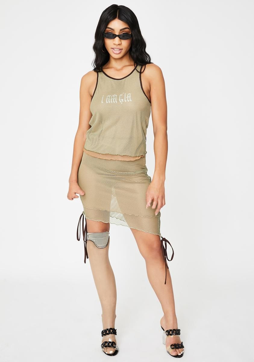 Khaki Ara Mesh Skirt sold by Dolls Kill product image thumbnail 3