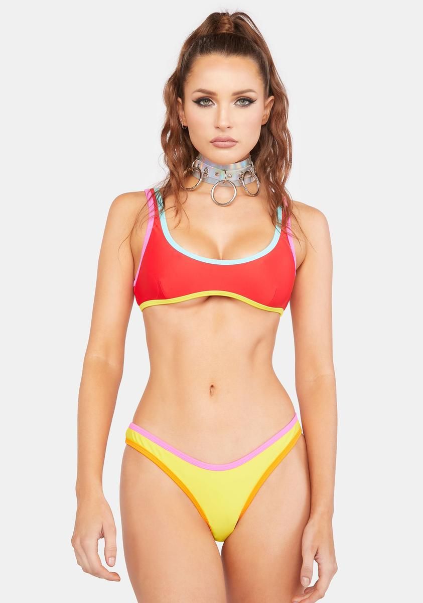 The Yellow Contrast 90s Duo Bikini Bottoms sold by Dolls Kill
