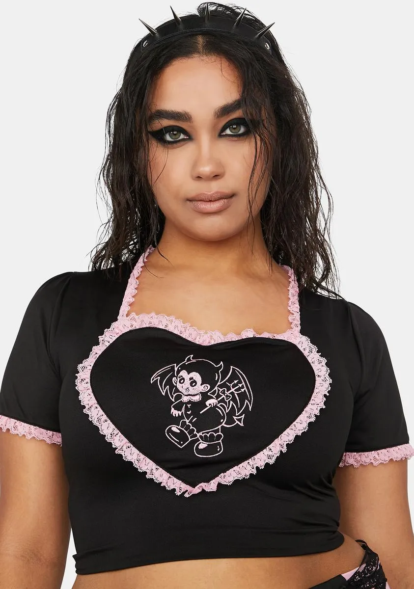 Plus Mischievous Lover Crop Tee sold by Dolls Kill