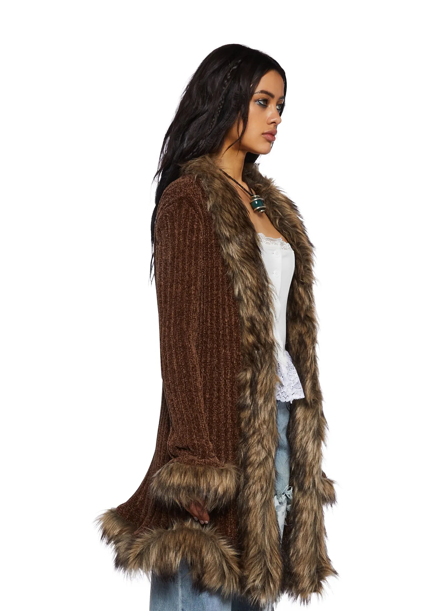 Furry Foe Long Cardigan-Brown sold by Dolls Kill product image thumbnail 3