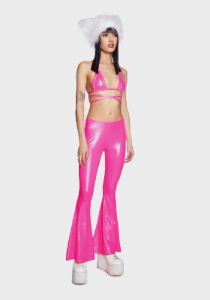 Pink Shimmer Flare Pants sold by Dolls Kill
