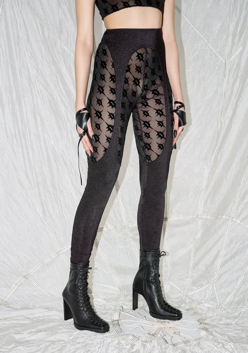 Synth Layered Logo Print Mesh Leggings sold by Dolls Kill