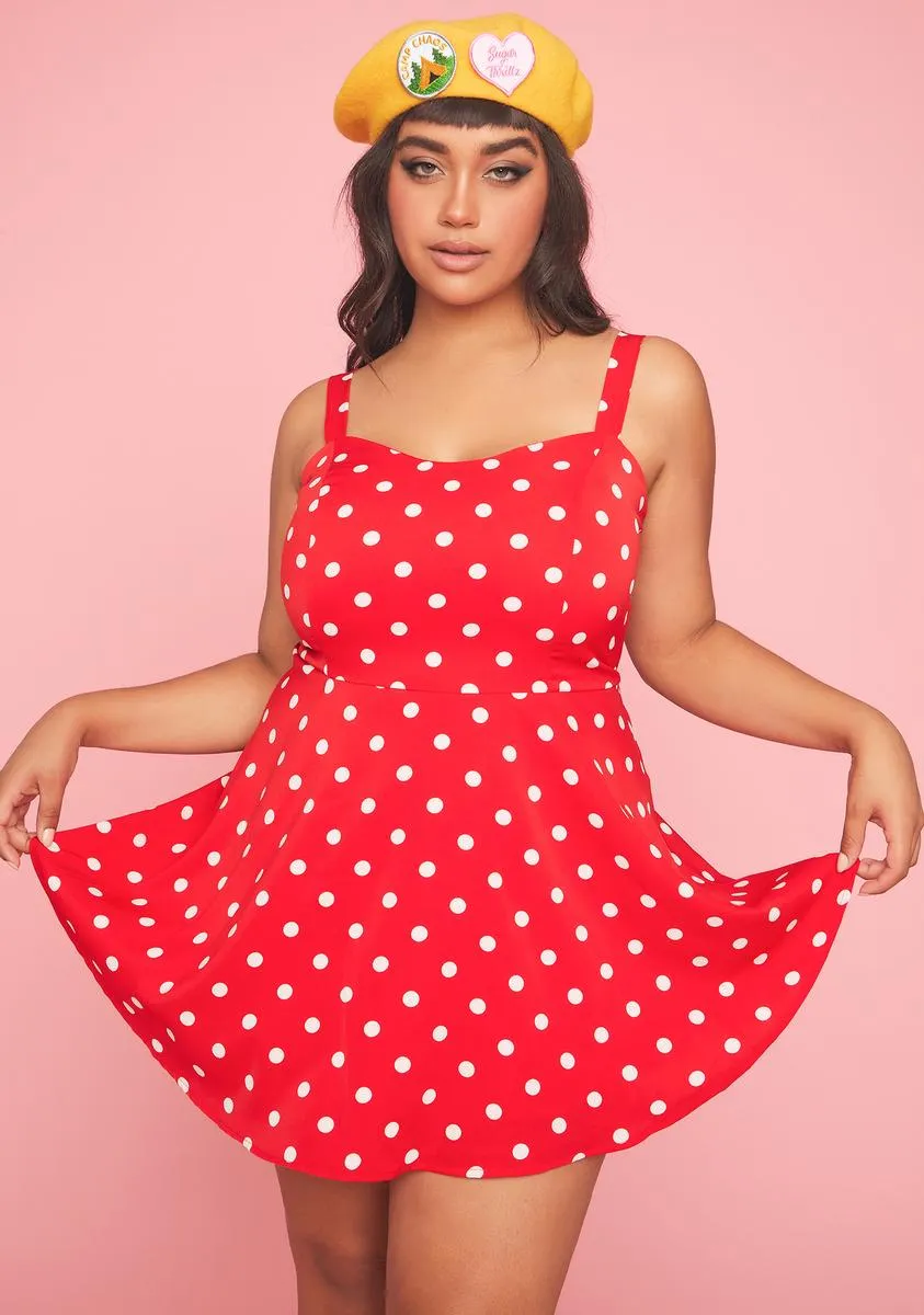 Plus Strawberry Picking Polka Dot Dress sold by Dolls Kill