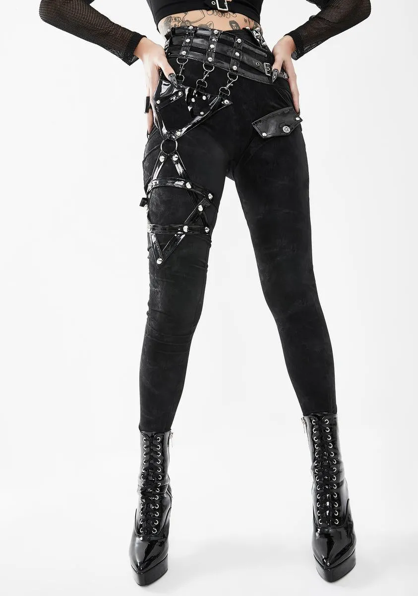 Pentagram Leg Harness Skinny Pants sold by Dolls Kill