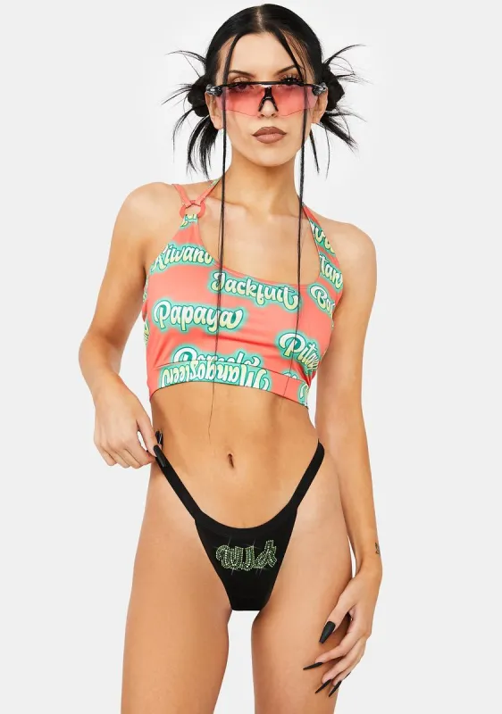 Fave Fruit Crystal Strass Black Thong sold by Dolls Kill