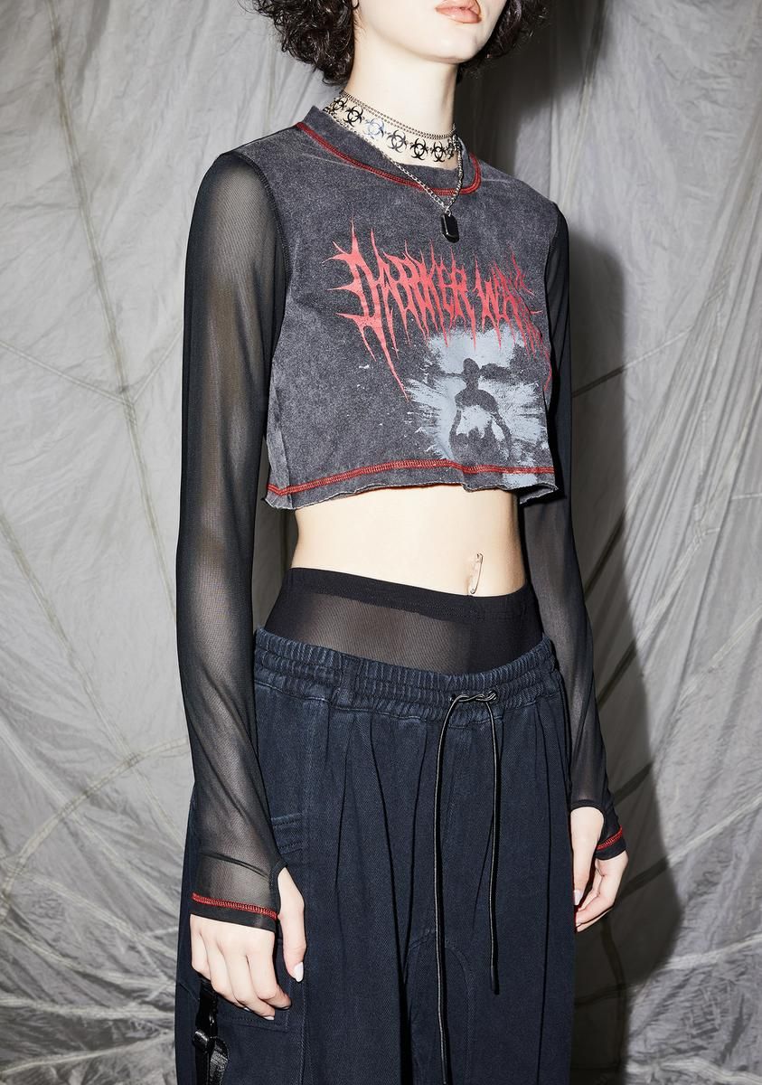 Reverb Mesh Sleeve Graphic Crop Tee sold by Dolls Kill product image thumbnail 2