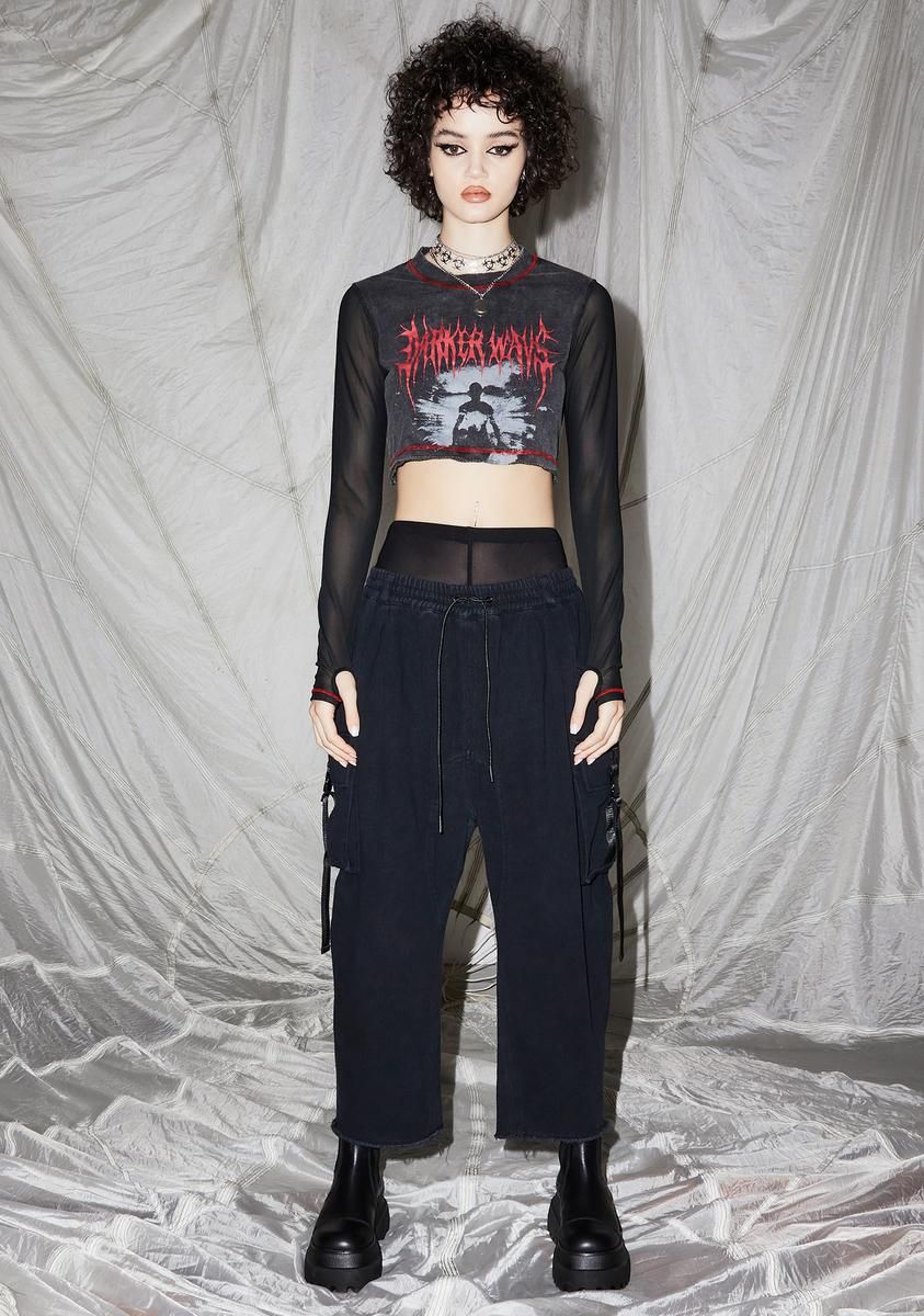 Reverb Mesh Sleeve Graphic Crop Tee sold by Dolls Kill product image thumbnail 3