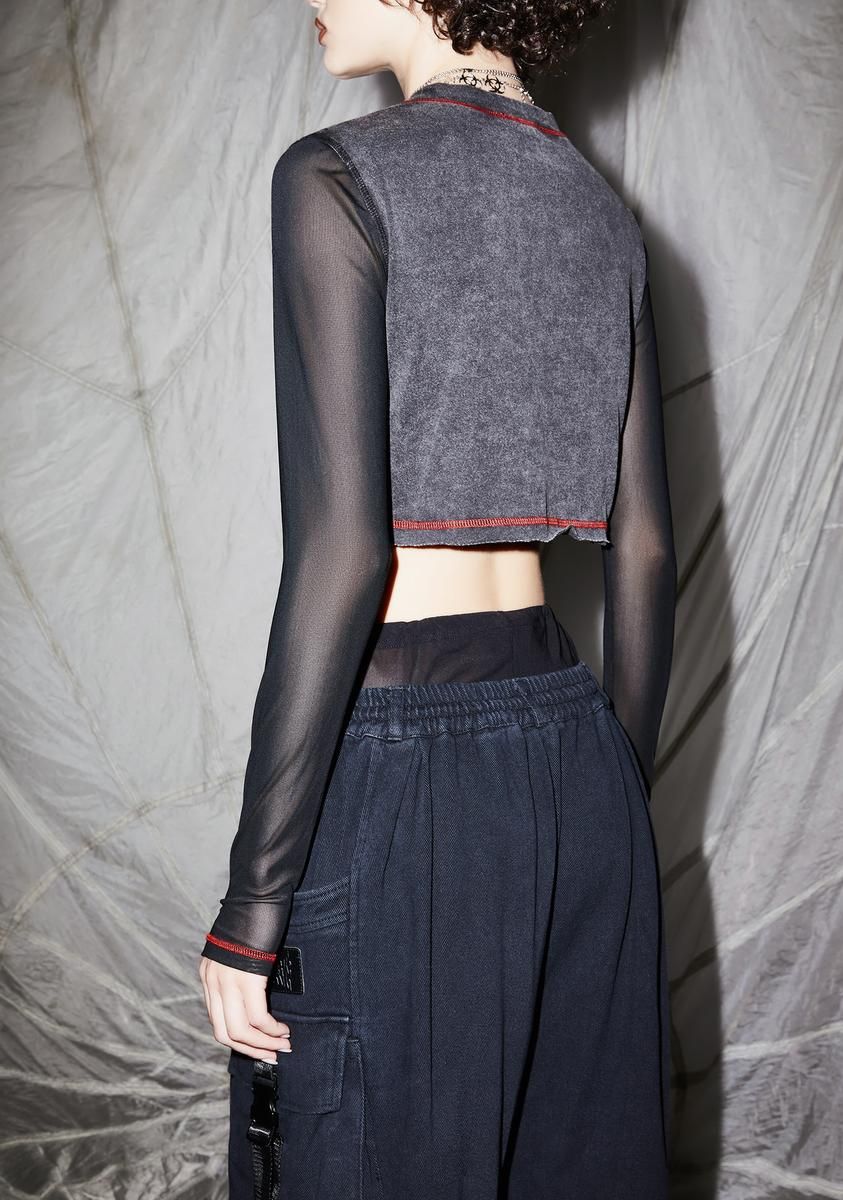 Reverb Mesh Sleeve Graphic Crop Tee sold by Dolls Kill product image thumbnail 4