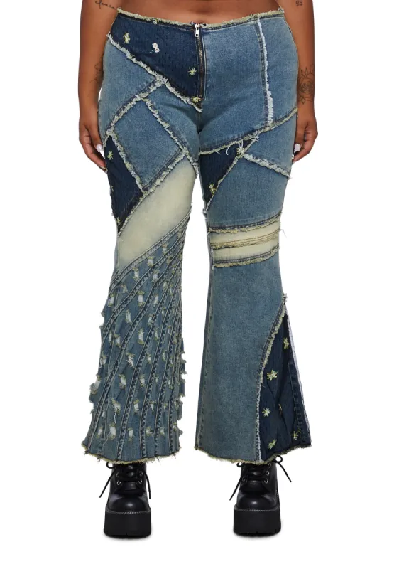 Plus Stone Raise The Vibration Patchwork Flares sold by Dolls Kill